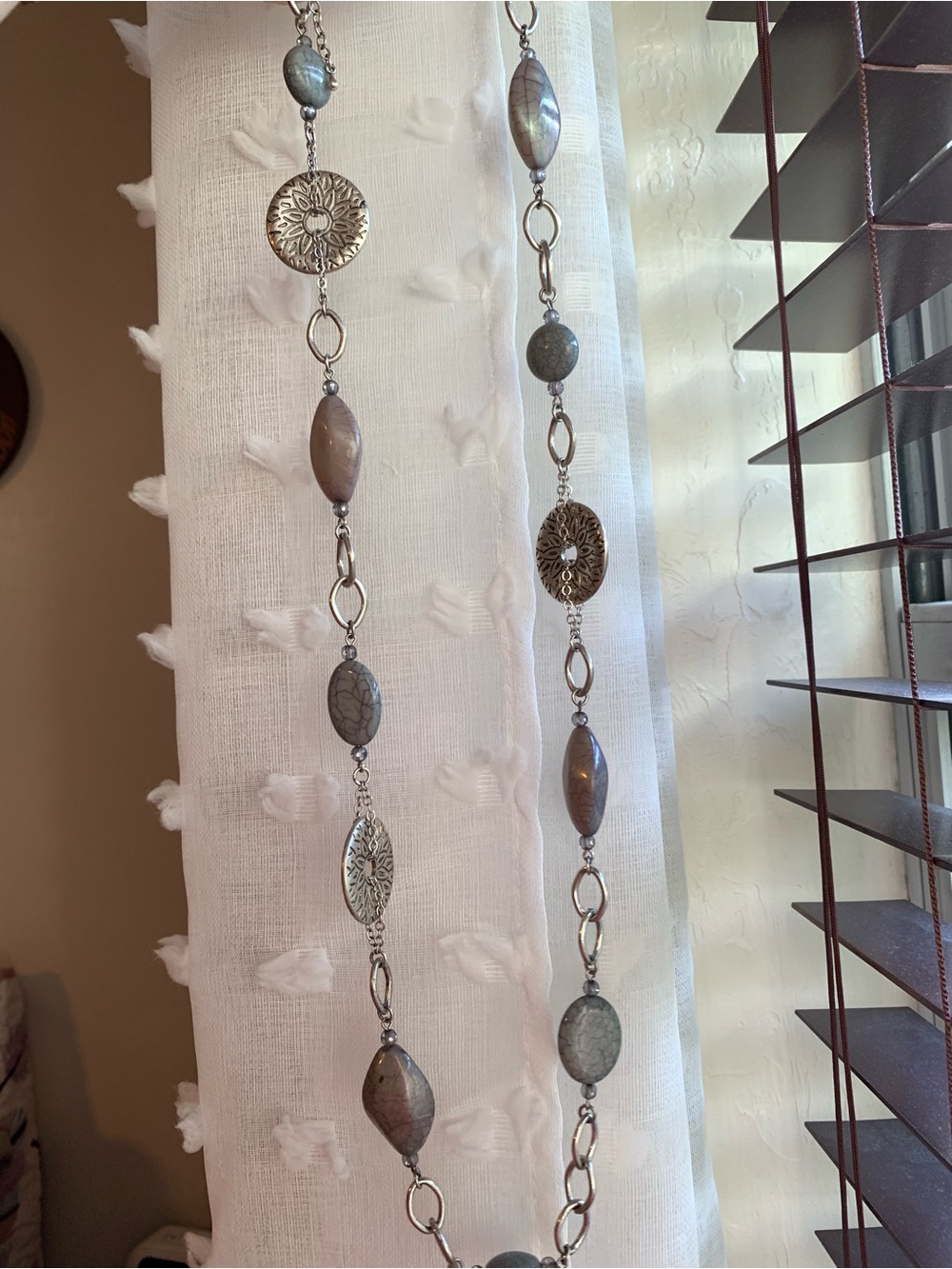 Premier Designs Gray and Silver Long Pendant Necklace